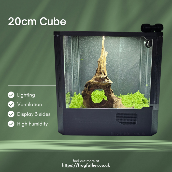 20cm 3D printed invertebrate enclosure cube with sliding door and side viewing panels