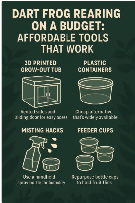 Budget-friendly dart frog rearing tools infographic