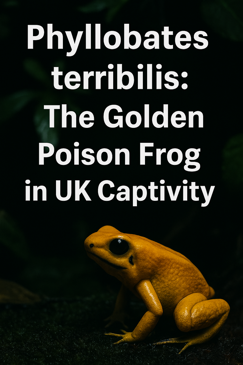 Golden Phyllobates terribilis frog in a UK tropical terrarium