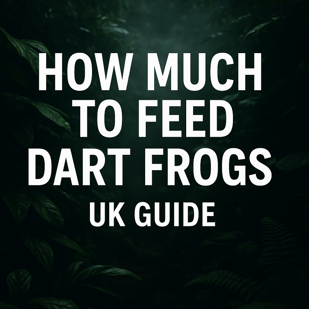Dark jungle graphic with bold white text: How Much to Feed Dart Frogs – UK Guide