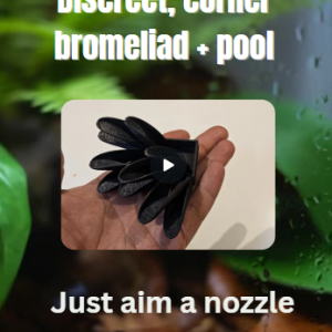 3D-printed corner bromeliad with natural-style water pool for dart frog egg deposition