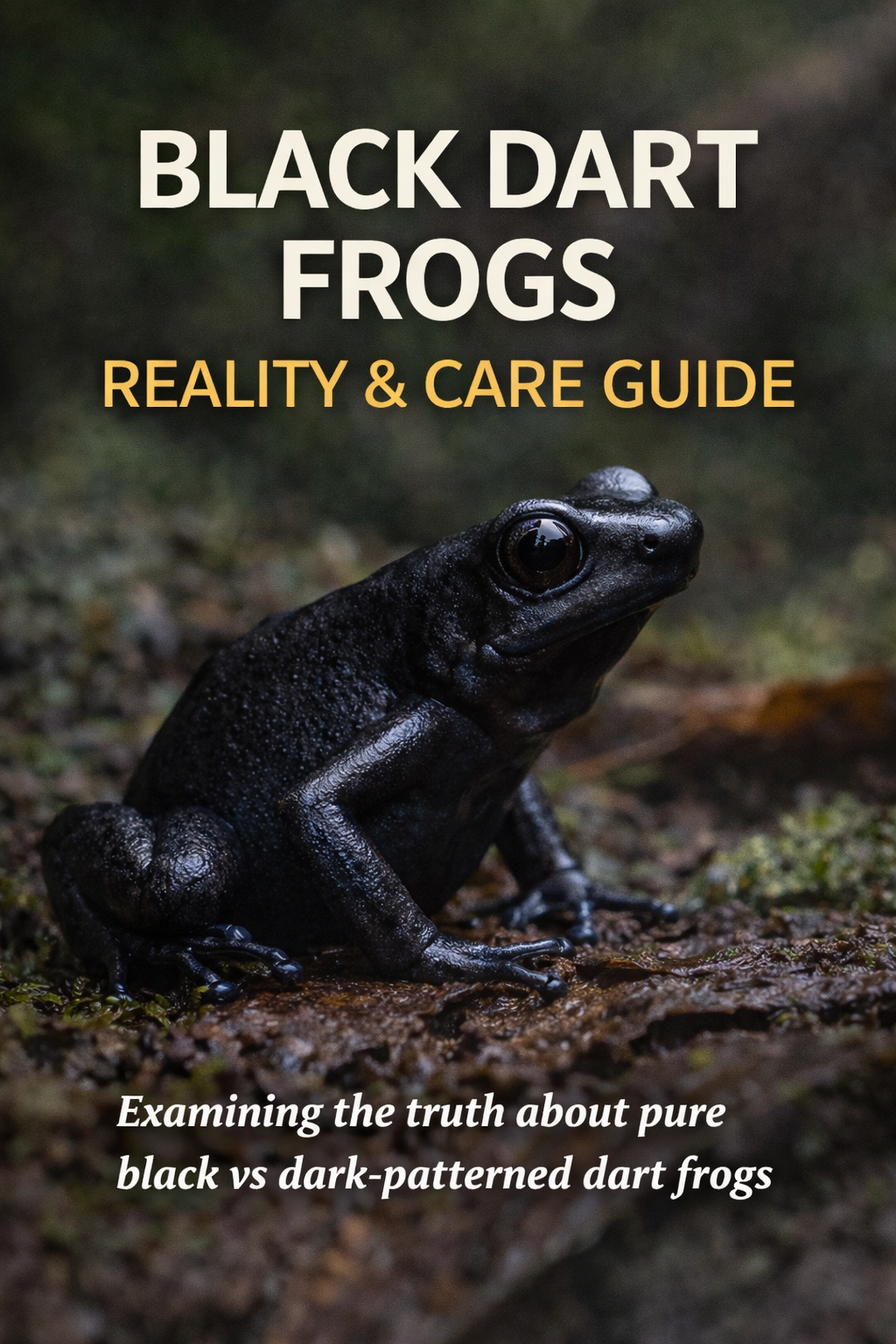 Very dark-coloured dart frog resting on leaf, illustrating natural pigmentation variation in dart frogs