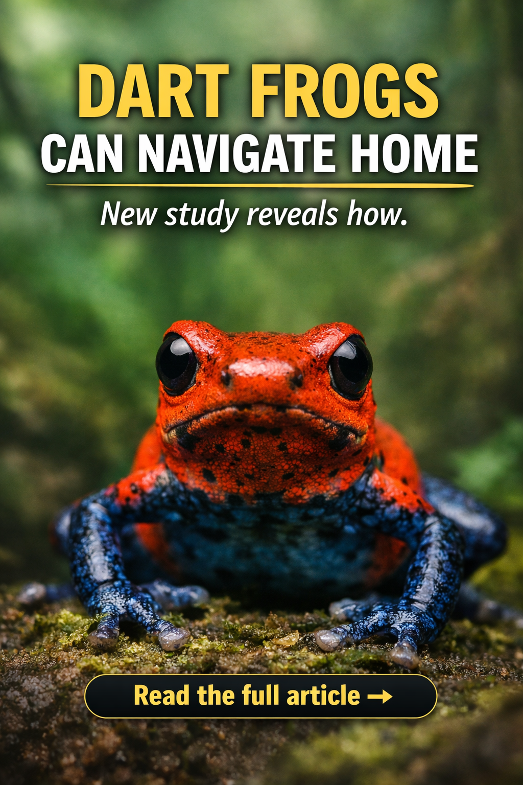 Poison dart frog homing study teaser image showing frogs rely on vision to navigate hom