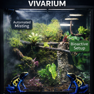 1 metre fully planted bioactive dart frog vivarium with two Dendrobates tinctorius Powder Blue frogs and automated misting system
