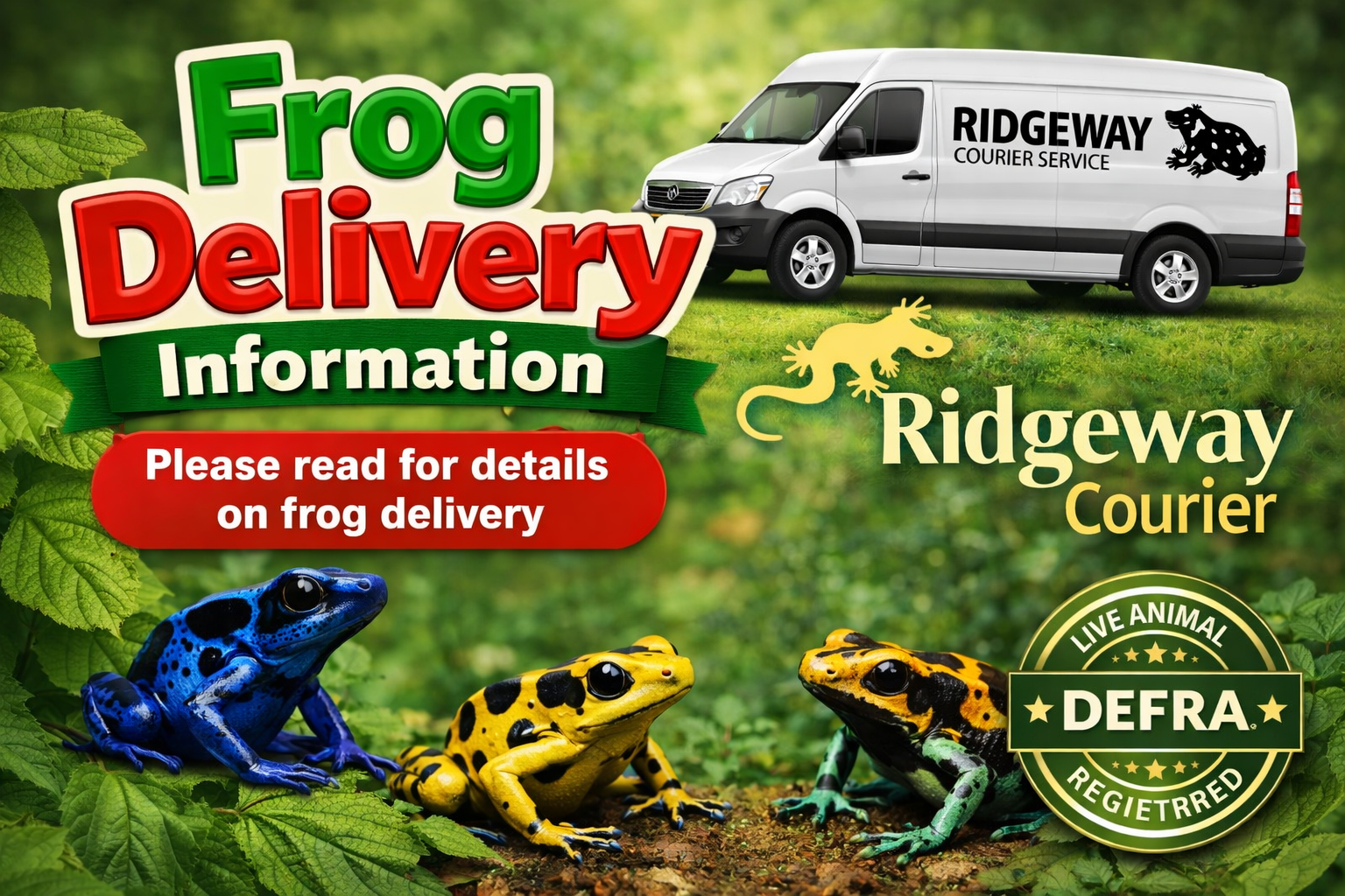 Dart frog delivery in the UK via Ridgeway DEFRA registered courier arranged by Frogfather