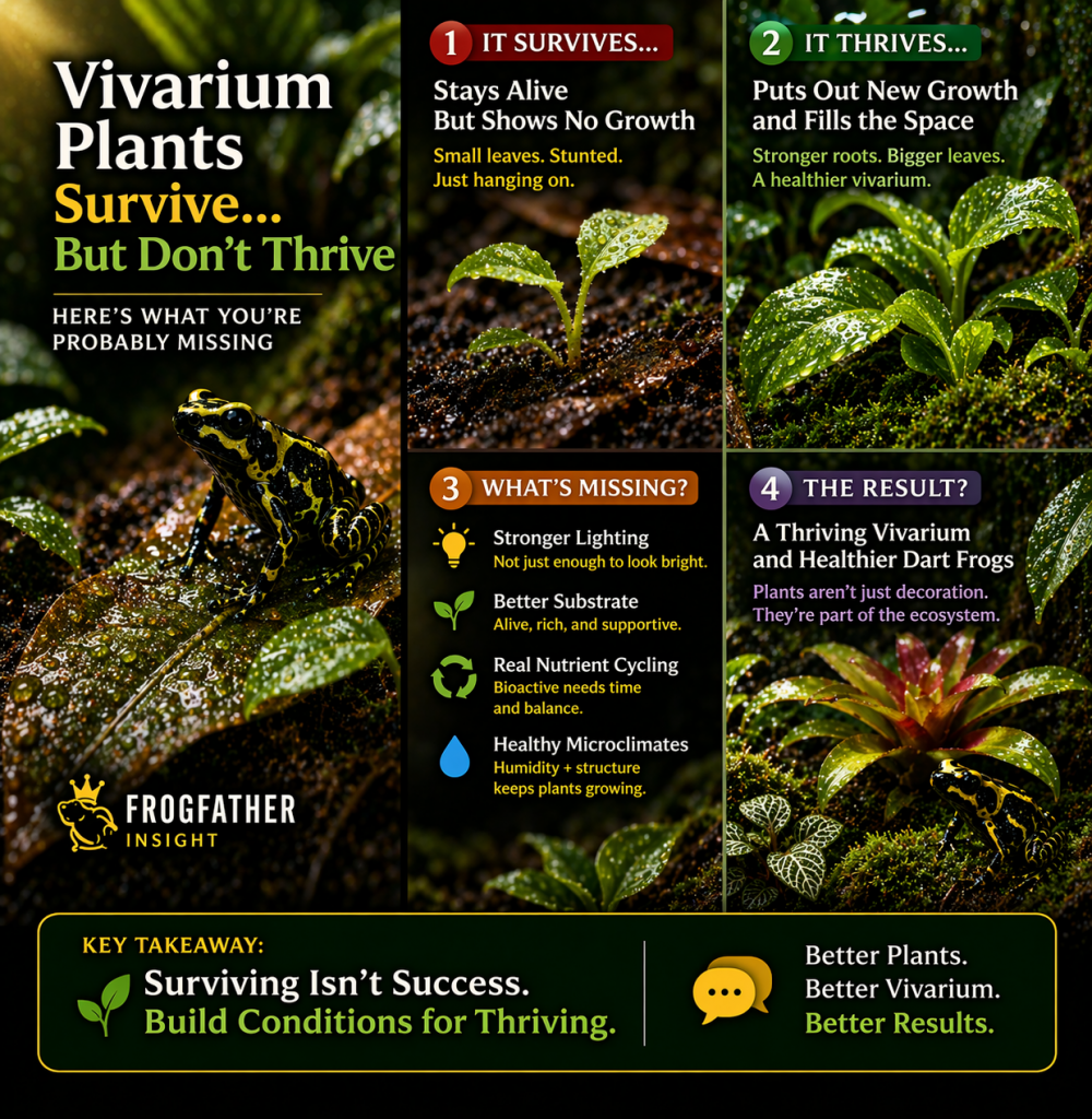 Vivarium plants surviving versus thriving in a planted dart frog setup