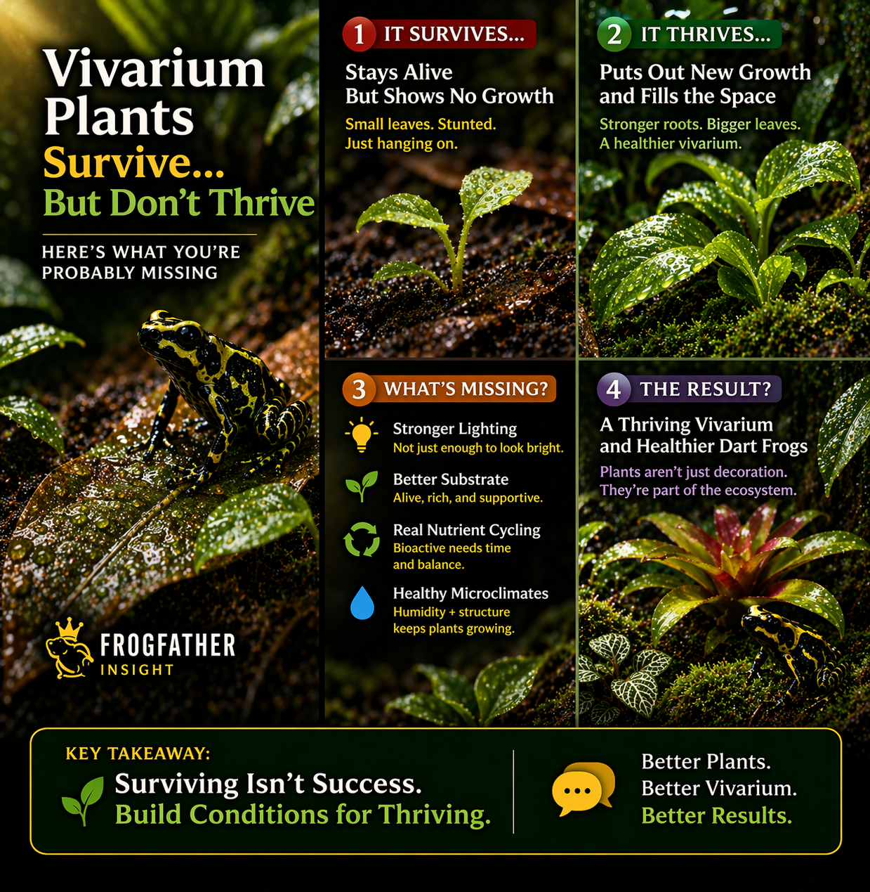 Vivarium plants surviving versus thriving in a planted dart frog setup