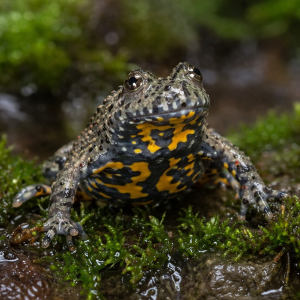 Yellow Bellied Toad Bombina variegata youngster captive bred UK showing yellow and black underside