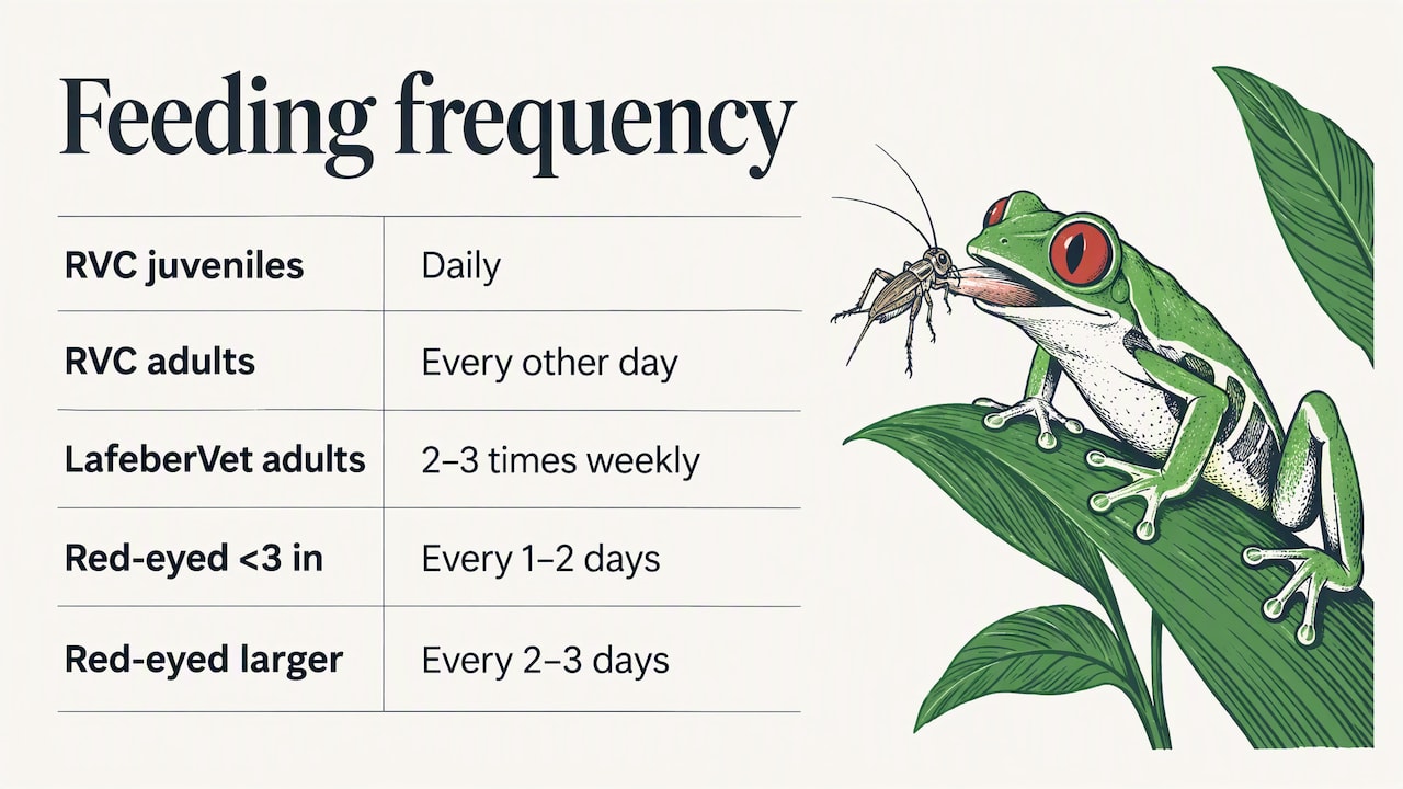 Feeding frequency guidance for juvenile and adult frogs