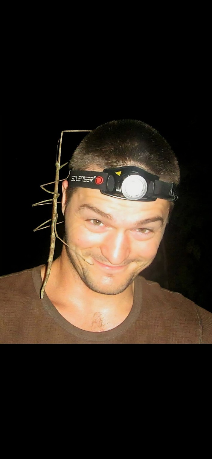 Dr Greg Dickens, zoological veterinary surgeon and Scientific and Veterinary Adviser to The Frogfather, photographed wearing a head torch